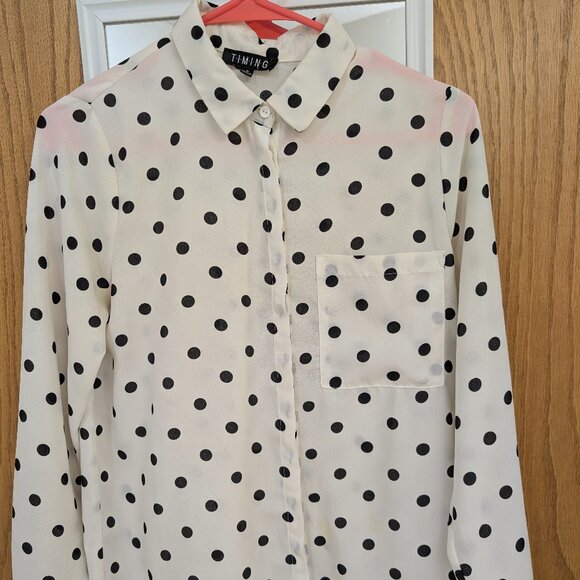 Women's S Button Down Polka Dot Blouse - Picture 1 of 5
